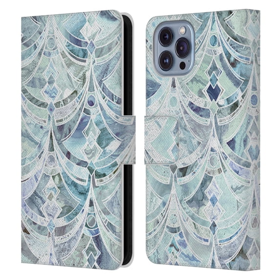 Head Case Designs Officially Licensed Micklyn Le Feuvre Marble Patterns Ice And Diamonds Art Deco Pattern Leather Book Wallet Case Cover Compatible with Apple iPhone 14