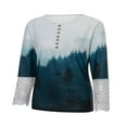 thumbnail image 3 of Womens Henley T Shirts Casual Lace Long Sleeve Patchwork Button Down Ribbed Slim Fit Tops Blue L, 3 of 9