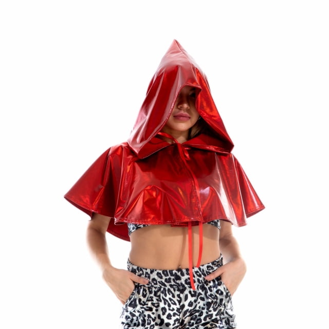 WEIYLL Vestes pour Femmes Cape Métallique à Capuche Paillettes Rouges Hauts d'Automne Décontractés Taille Unique