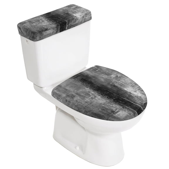 Gray Toilet Lid Cover and Tank Cover Set, Gray 2pc Stretch Toilet Lid Seat Covers for Bathroom Washable Protector with Elastic Edge for Standard & Elongated Toilets