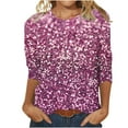 thumbnail image 1 of Besolor 3/4 Chemises à Manches pour Femmes 2024 Tops Scintillants de Mode pour les Femmes Col Rond Casual Sortir Tunique Tee Tops Rose 1, 1 of 5