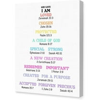 Biblical Affirmations for Kids Canvas Wall Art,Who God Says I Am Motivational Quote Artwork Painting Prints Poster Ready to Hang for Kids Teens Classroom Nursery Read Room Wall Decor,12x15 Inch Y450