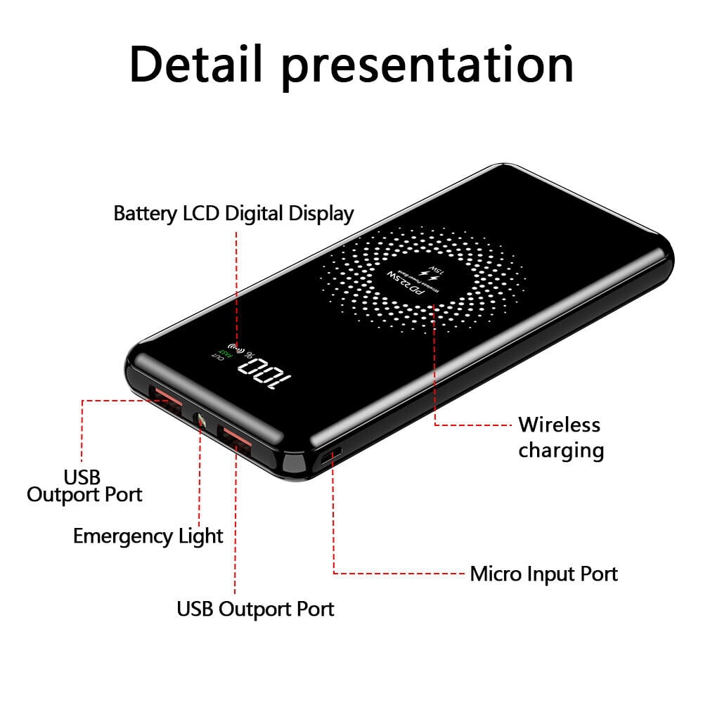 1000000mAh Qi Wireless Power Bank Backup Fast Portable Charger External Battery