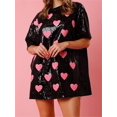 thumbnail image 4 of LMLYSoH Women's Sequin T Shirt Dress Short Sleeve Round Neck Heart Pattern Oversized Tops Party Dress, 4 of 8