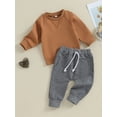 thumbnail image 3 of Bagilaanoe 2PCS Toddler Baby Boy Pants Set Long Sleeve Sweatshirt Pullover Tops + Drawstring Sweatpants 6M 12M 18M 24M 3T Kids Casual Sweatsuits, 3 of 9