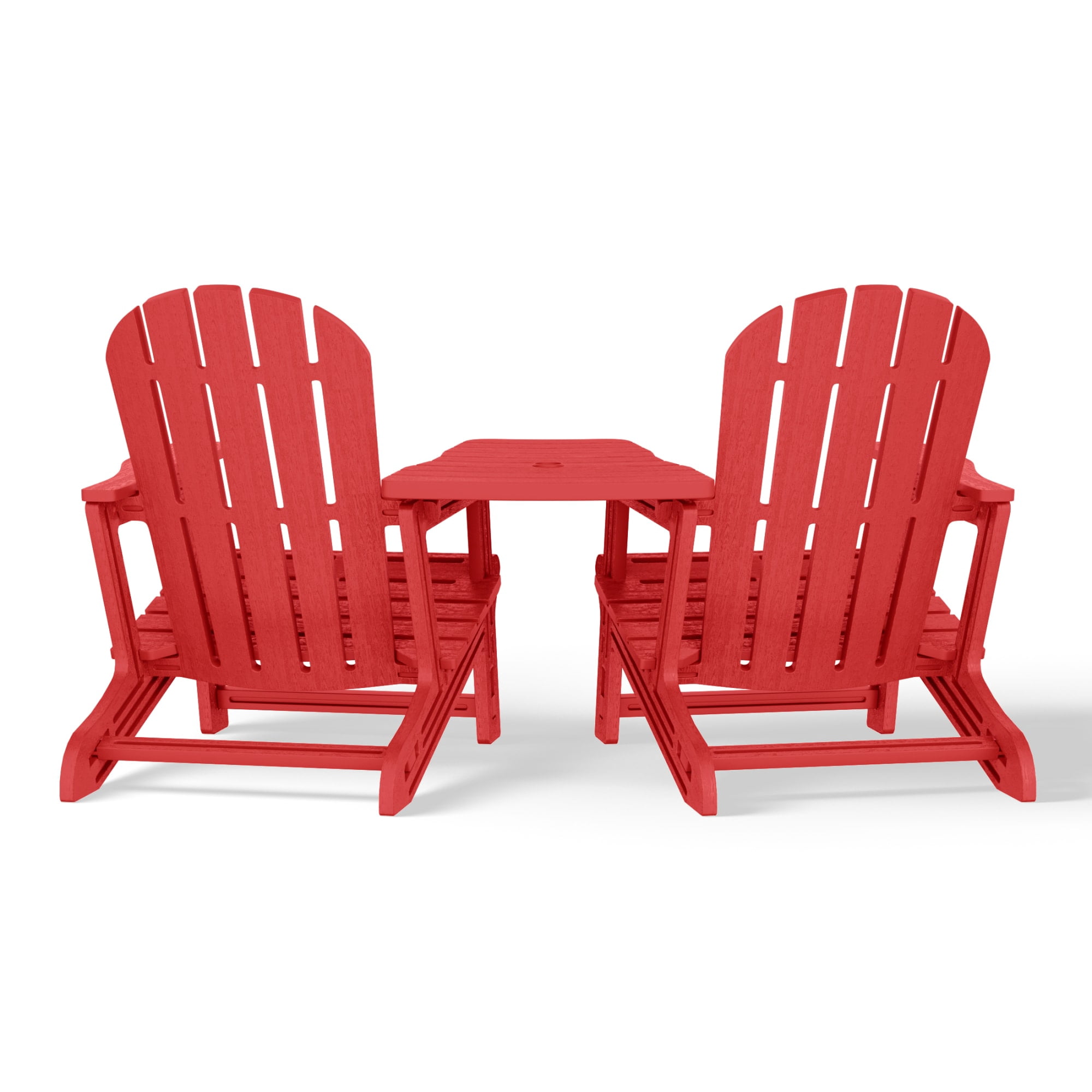 WestinTrends Azura Outdoor HDPE Adirondack Chairs With Connecting Table Tray (Set of 2), Red