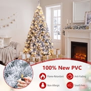 Costway 7.5 FT Pre-Lit Flocked Cedar Christmas Tree Hinged White