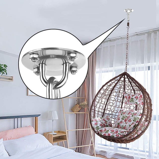 2 piezas, kit de hamaca colgante de acero inoxidable con capacidad de rotación de 180 ° para juegos de madera de hormigón, silla colgante, lámpara colgante, hamaca, yoga, con tornillos de fijación