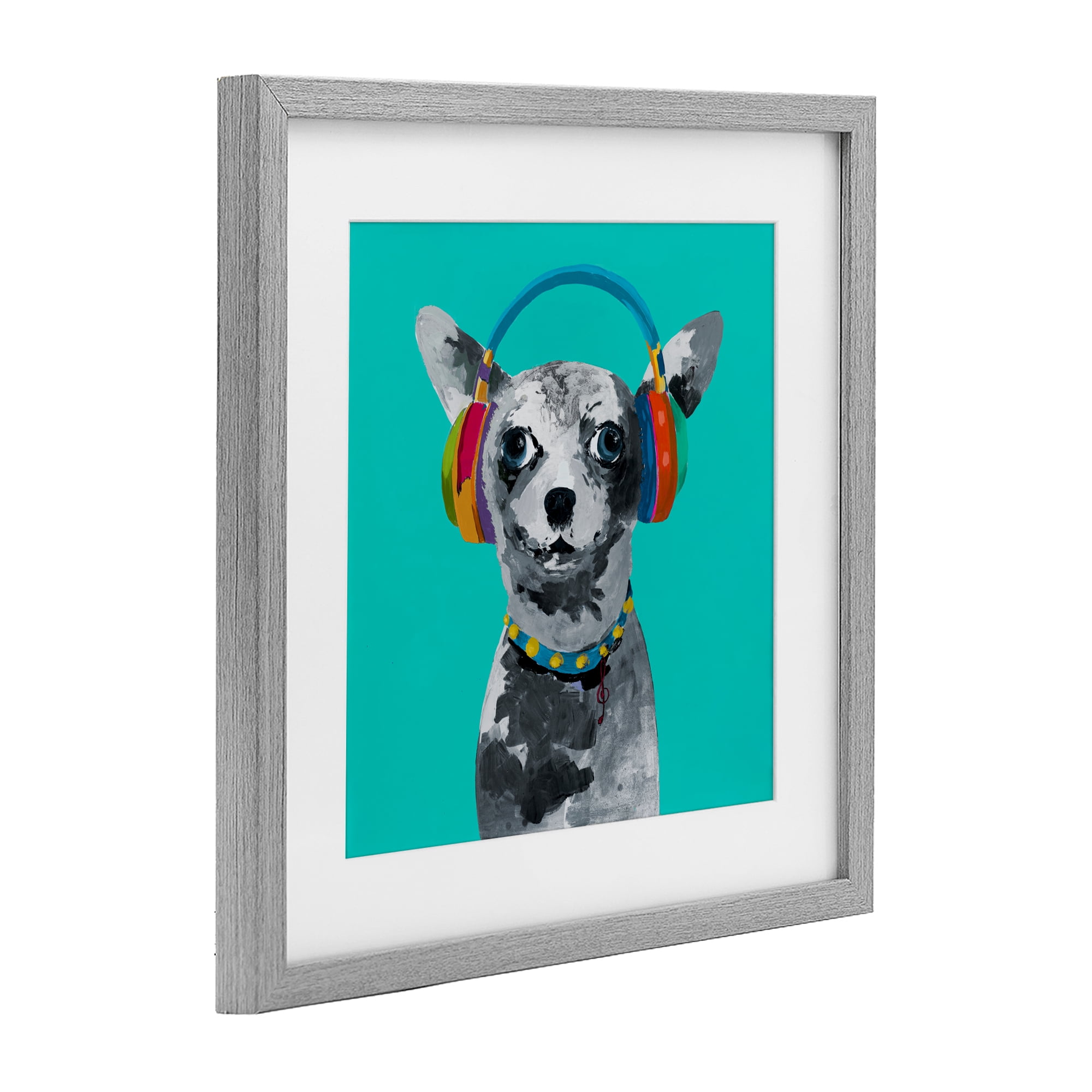 Stupell Industries Jammin' Pup on Blue Gray Framed Print Under Glass, design by Lorenzo Collective