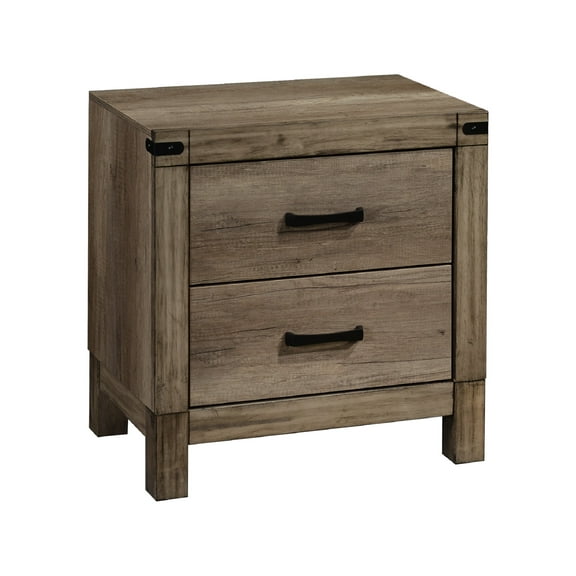 Contemporary Rustic Solid Wood Tall Nightstand - 2 Drawer Bedside Table with Melamine Finish & Metal Hardware, Brown, 23.8"W x 16"D x 25"H, Perfect for Bedroom
