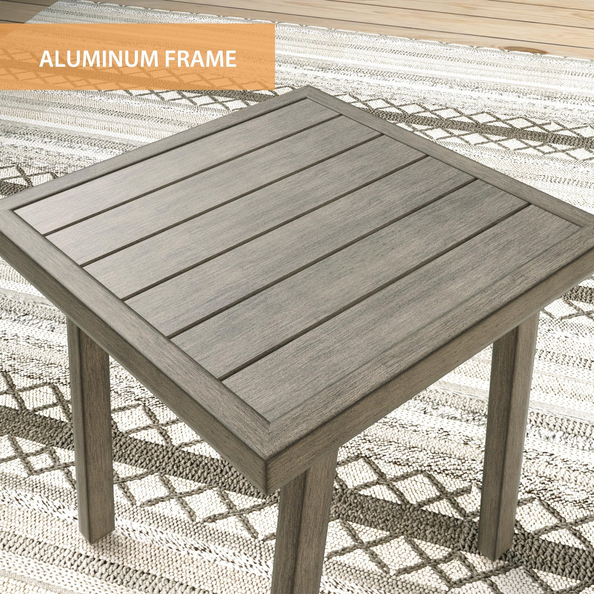 Outdoor Side Table Aluminum Patio End Table Metal Square Small Table Waterproof Rustproof for Balcony Deck Backyard Poolside,Gray