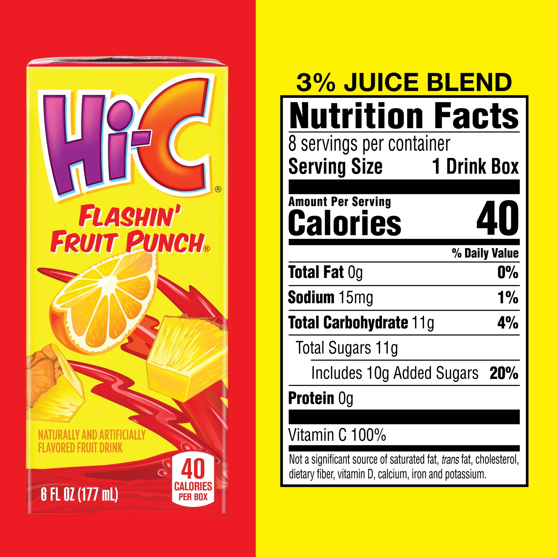 Hi-C Flashin' Fruit Punch Juice Drink Cartons, 6 fl oz, 8 Pack