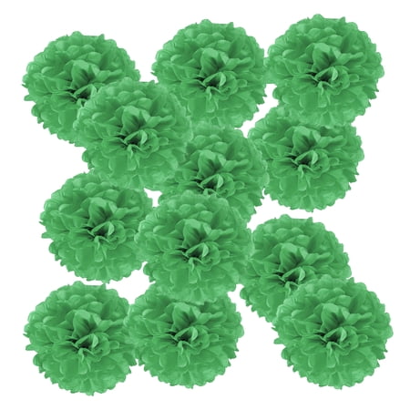 14inch Tissue Paper Pom Poms 12PCS Pom Poms Paper Flowers Ball Tissue Paper Flowers for Wedding Bridal Shower Birthday Bachelorette Party Backdrop Decoration Green