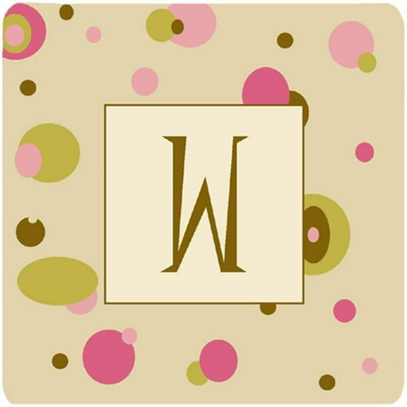 Monogram - Tan Dots Foam Coasters Initial Letter W, Set Of 4