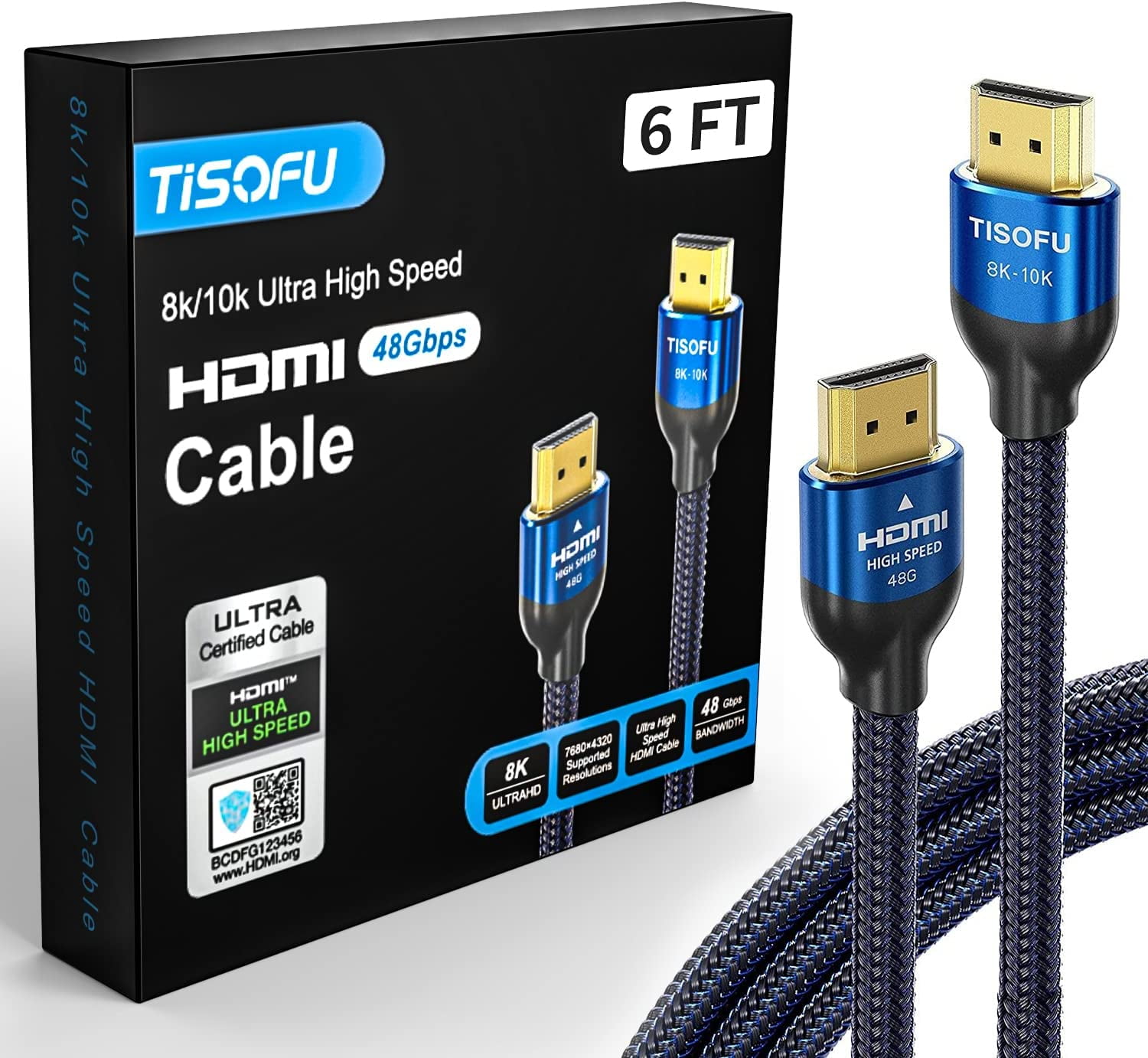 Ultra Certified] 8K HDMI Cable 6FT: HDMI 2.1 Cables 48Gbps High Speed Braided 4K@120Hz 4K@144Hz HDCP 2.2&2.3 CL3 ARC eARC - HD/HDR/HDTV/PS5/PS4/Xbox - Walmart.com