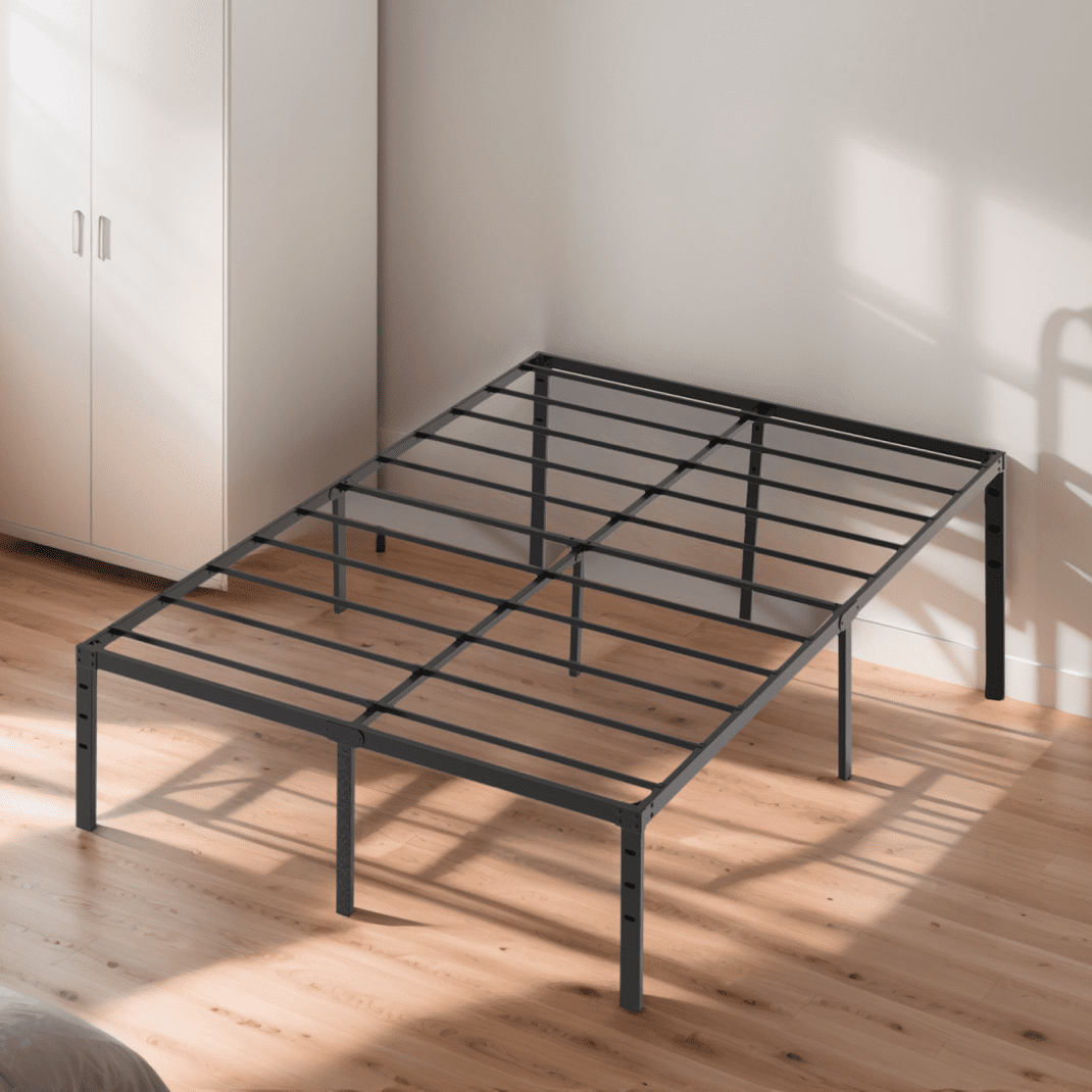14 Inch Queen Size Metal Platform Bed Frame with Storage Space, Steel Support, No Box Spring Needed, Easy Assembly,  Weight Capacity 1000 LBS, Black