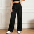 thumbnail image 2 of RUTAYY Women's Pants Tie Waist Pleated Wide Leg Solid Color Side Pockets Casual Trousers Black, 2 of 4