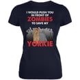 thumbnail image 1 of I Would Push You Zombies Yorkie Navy Juniors Soft T-Shirt - Medium, 1 of 1
