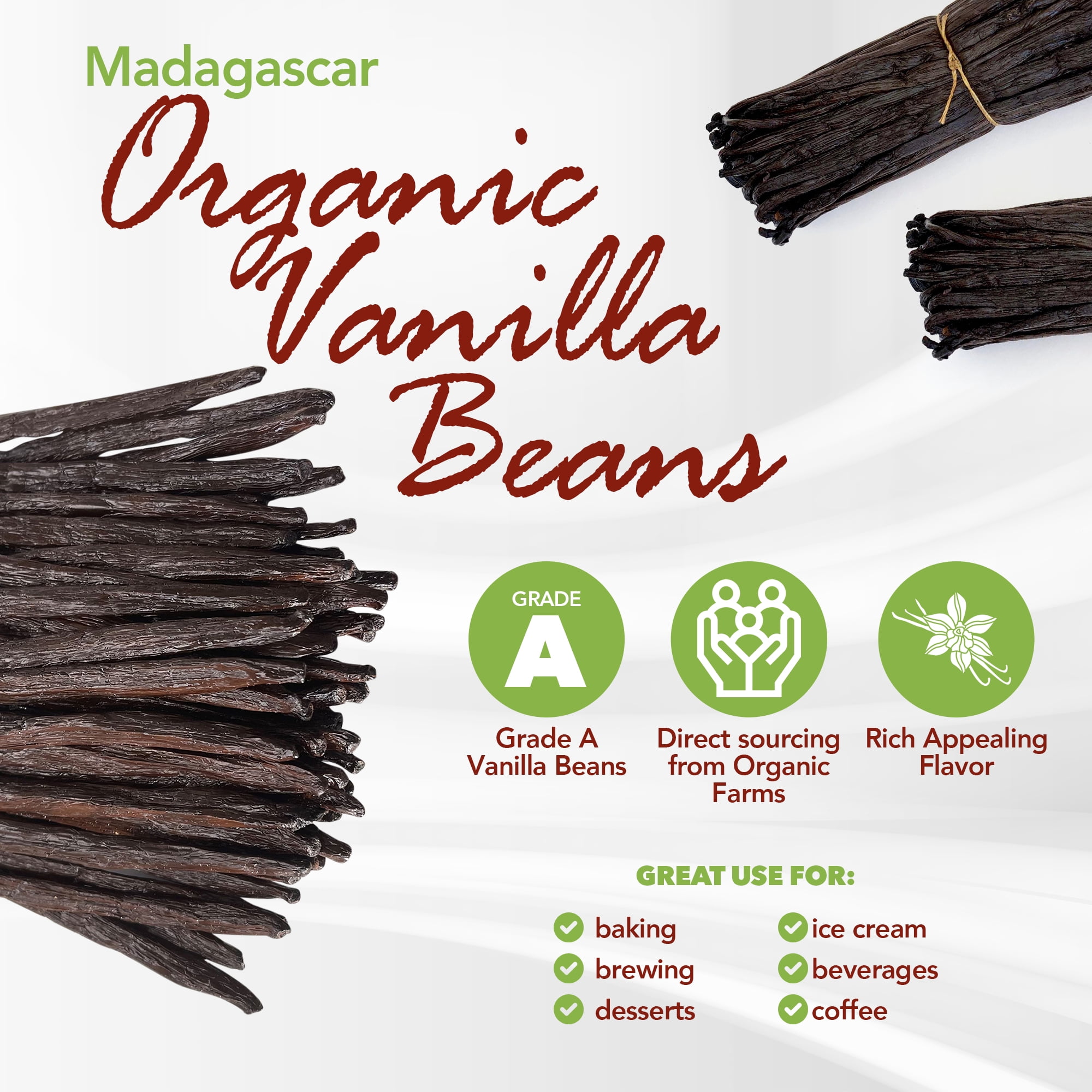 26 Organic Madagascar Vanilla Beans Grade A. Certified USDA Organic. Fresh by FITNCLEAN VANILLA for Extract, Cooking, Brewing, Baking. Bulk Bourbon NON-GMO Whole Gourmet Pods