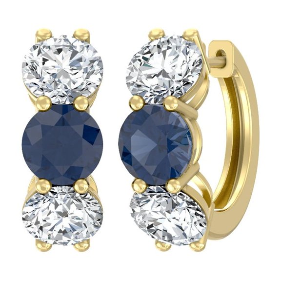 Araiya Fine Jewelry Blue Sapphrie and 4 CT. T.W. Lab Grown Diamond Alternating Three Stone Huggie Hoop Earrings in 14K Yellow Gold
