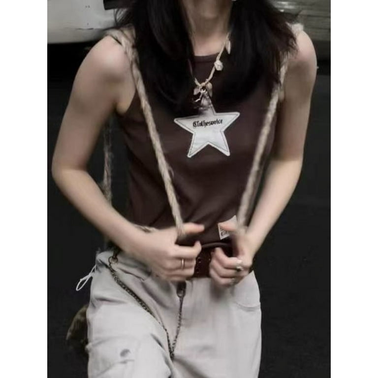 Y2k Aesthetics Tank Tops 2000s Harajuku Star Print Goth Y2k Aesthetics Tank Tops 2000s Harajuku Star Print Goth