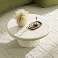 thumbnail image 3 of Kevinplus 35 Inch Fiberglass Round Coffee Table for Living Room Vintage Table,Imitation Stone Table front of the Sofa, Office, Apartment, No Need Assembly, 3 of 12