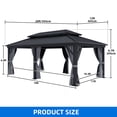 thumbnail image 2 of Dextrus 12x20 FT Double Roof Hardtop Gazebo,Heavy Duty Galvanized Steel Canopy with Netting & Gray Curtains, Sunshade for Garden, Patio, Lawns, Black&Gray, 2 of 10
