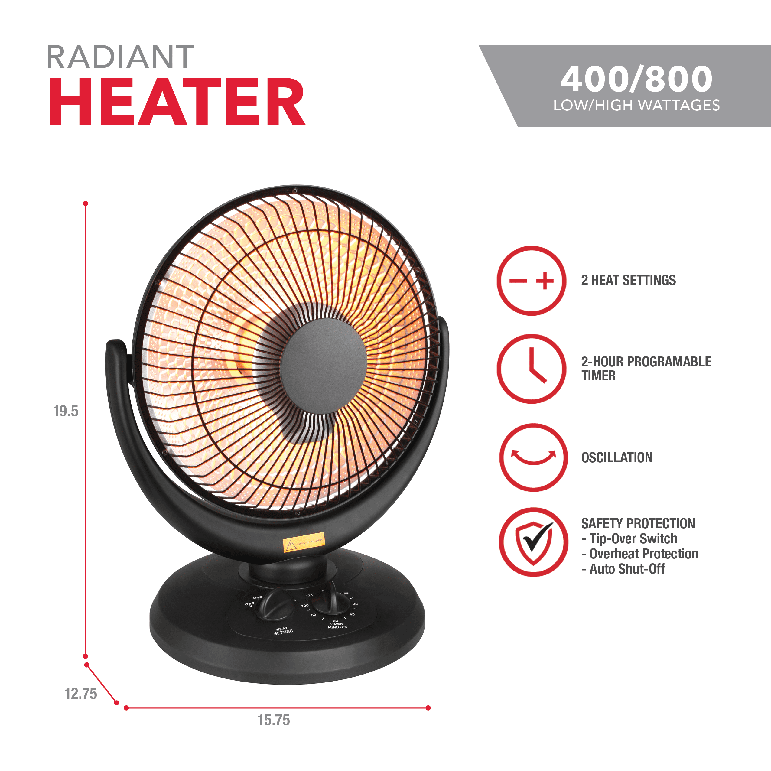 Perfect Aire Oscillating Radiant Dish Heater - Walmart.com