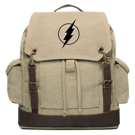 Flash Comic Superhero Vintage Canvas Rucksack Backpack with Leather