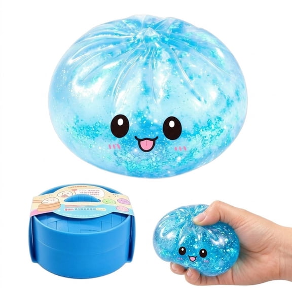 Sparkling Sugar Dumpling Squishy, Glitter Bao Bun Fidget Toy with Steamer Box, Stress Relief Squeeze Gift for Holidays