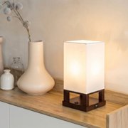 Brightech Maxwell Bedside Lamp Set with USB Port – Compact Table Lamp for Bedroom, Living Room - Modern Asian Nightstand Lamp with Wood Frame - LED Bulb, Soft Light - Brown