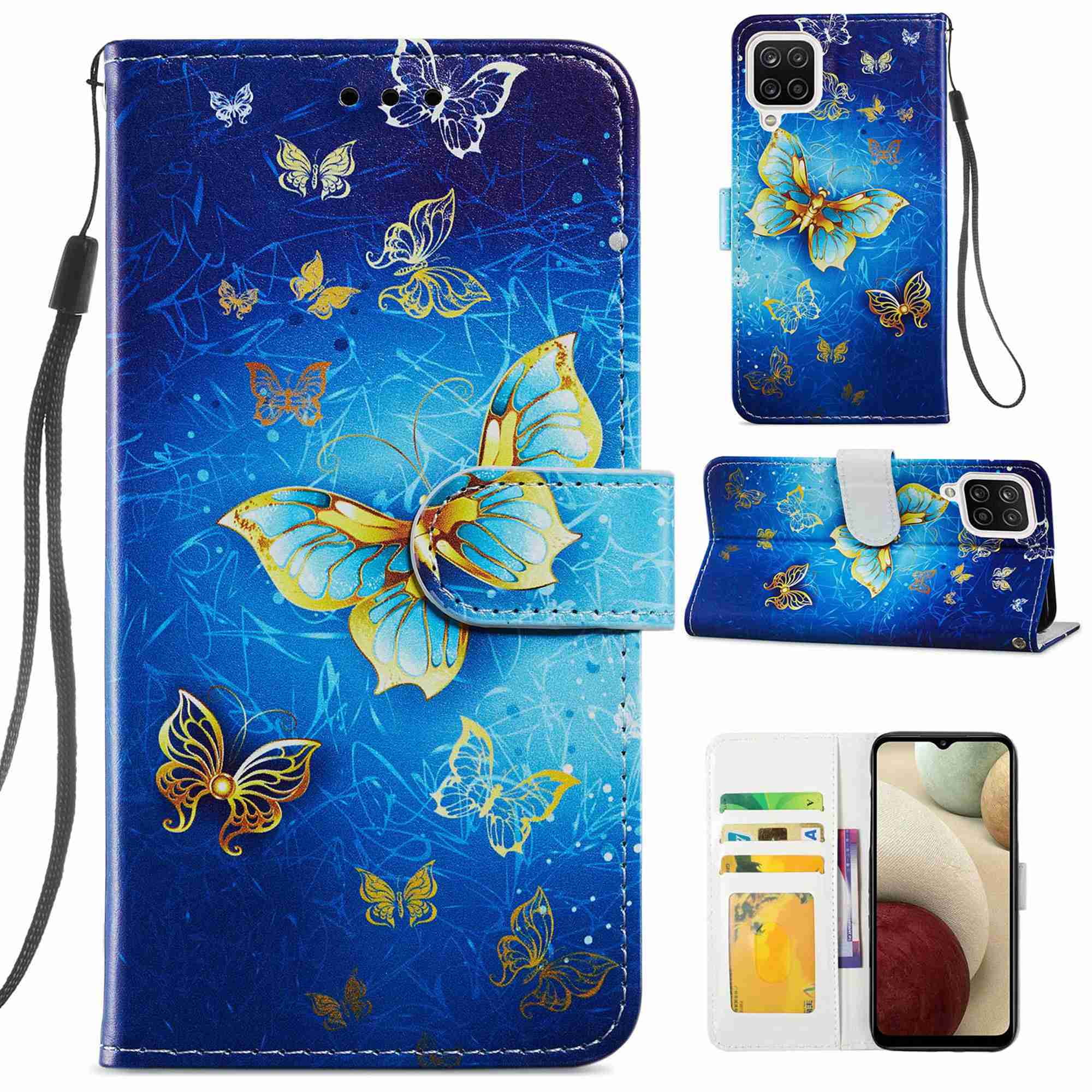 Bling Clear Crystal Diamond PU Leather Flip Notebook Wallet Case Embossed Buterfly Floral with Kickstand Card Holder Slot Protective Skin Cover for Samsung Galaxy A6 Blue Samsung Galaxy A6 Case
