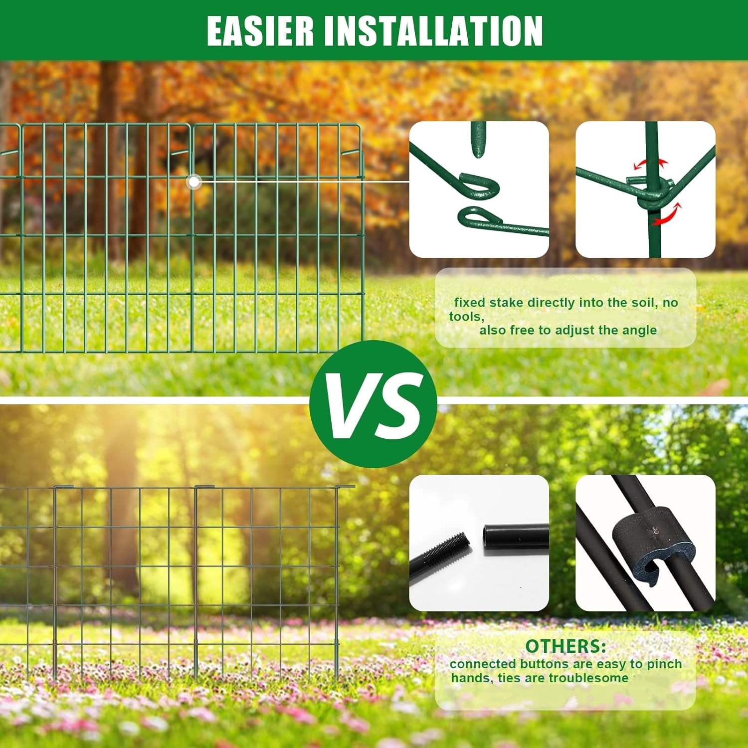 30 Pack Decorative Garden Fence Total 32.5ft (L) x 24in High 1.44" Gap Metal Wire Rustproof Small Animal Barrier Fence Easy Assembly Patio Yard Seedlings Protection Fencing Border Green