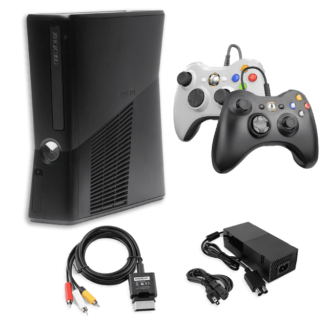 Microsoft - Xbox 360 250GB S with Two Black & White Controllers - Black (Refurbished)
