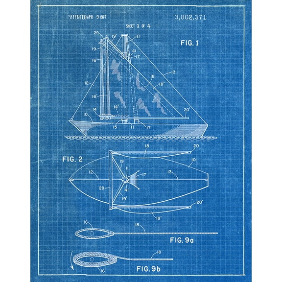 Original Sailboat Artwork Submitted In 1974 - Nautical - Patent Art Print