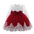 thumbnail image 3 of Bjutir Girl Dress Baby Ruffle Long Sleeve Lace Bowknot Flower Pageant Party Wedding Princess Long Sleeve Crew Neck Cute Print Girls Dresses,6-12 Months, 3 of 9
