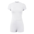 thumbnail image 4 of JIAYUE Workout Sets For Women Short Sleeve Crewneck Solid Color Crop Tops With High Waist Shorts Yoga Outfits Streetwear Female Trendy Clothing Set, 4 of 5