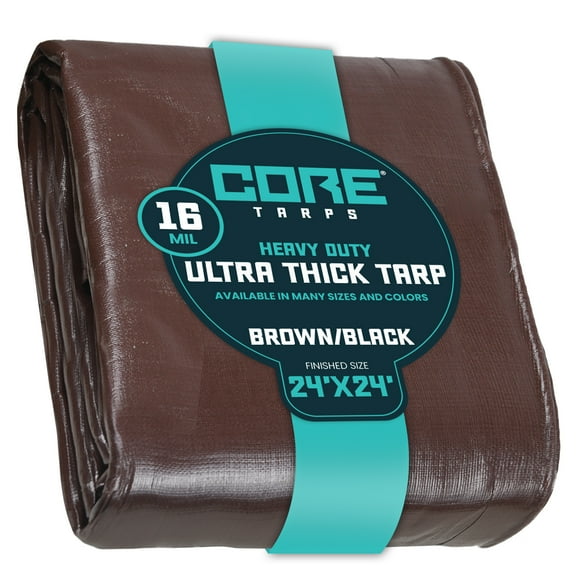 Core Tarps 16 Mil Heavy Duty Tarp Camping Tarpaulin Waterproof Cover, Brown/Black 24′ X 24′Ft