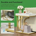 thumbnail image 3 of Modern Arc Frame End Table Half Moon Metal and Wood Side Table Industrial Farmhouse Accent Table for Small Spaces Narrow Sofa Side Table Bedside Table Nightstand for Living Room Bedroom Apartment, 3 of 5