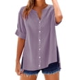 thumbnail image 2 of Button Down Shirts Dressy Casual Loose Floral Womens Boho Tops Cotton Button Up Shirt Summer 3/4 Sleeve Boho Tops Tees Shirt Blouse Roll Up Short Sleeve Tops Flowy Tunic Purple XL, 2 of 7