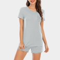 thumbnail image 2 of GDREDA Pyjama pour Femme Femmes Pyjama d'Été Rayé Col en V Poche Manches Courtes Short Ensemble de Pyjama Femmes Ensembles de Pyjama pyjamas Gris,TG, 2 of 6