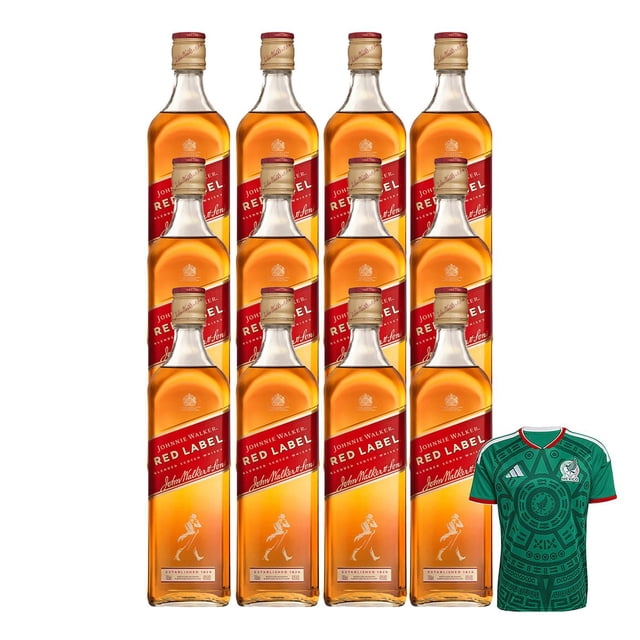 12 Whisky Johnnie Walker Blend Red Label 700 ml + Jersey Verde