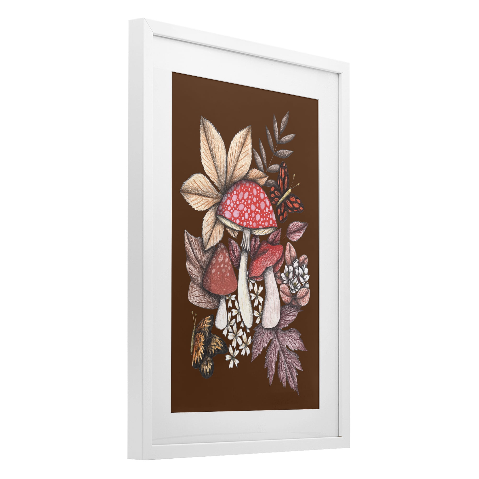 Autumnal Mushrooms Magic White Framed Print Under Glass, design by Cecilia Battaini