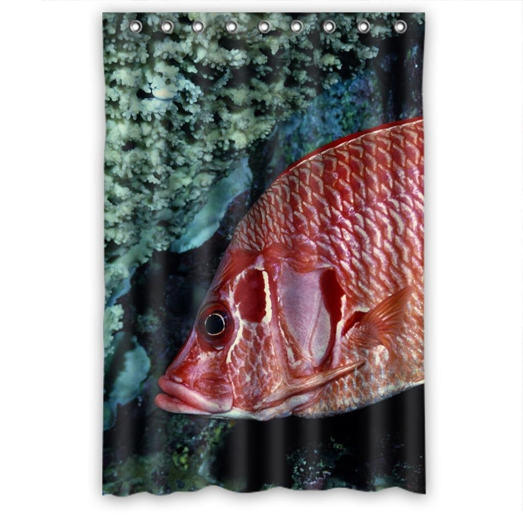 Ganma Red fish beside coral Shower Curtain Polyester Fabric Bathroom