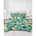 thumbnail image 2 of Quilts Full Size Bedding Set, Lemons Leaves Lightweight Quilted Comforter, Summer Fruits Floral Botanical Teal Green Soft Reversible Bedspread Coverlet with Pillow Covers for All Season, 78" x 90", 2 of 7