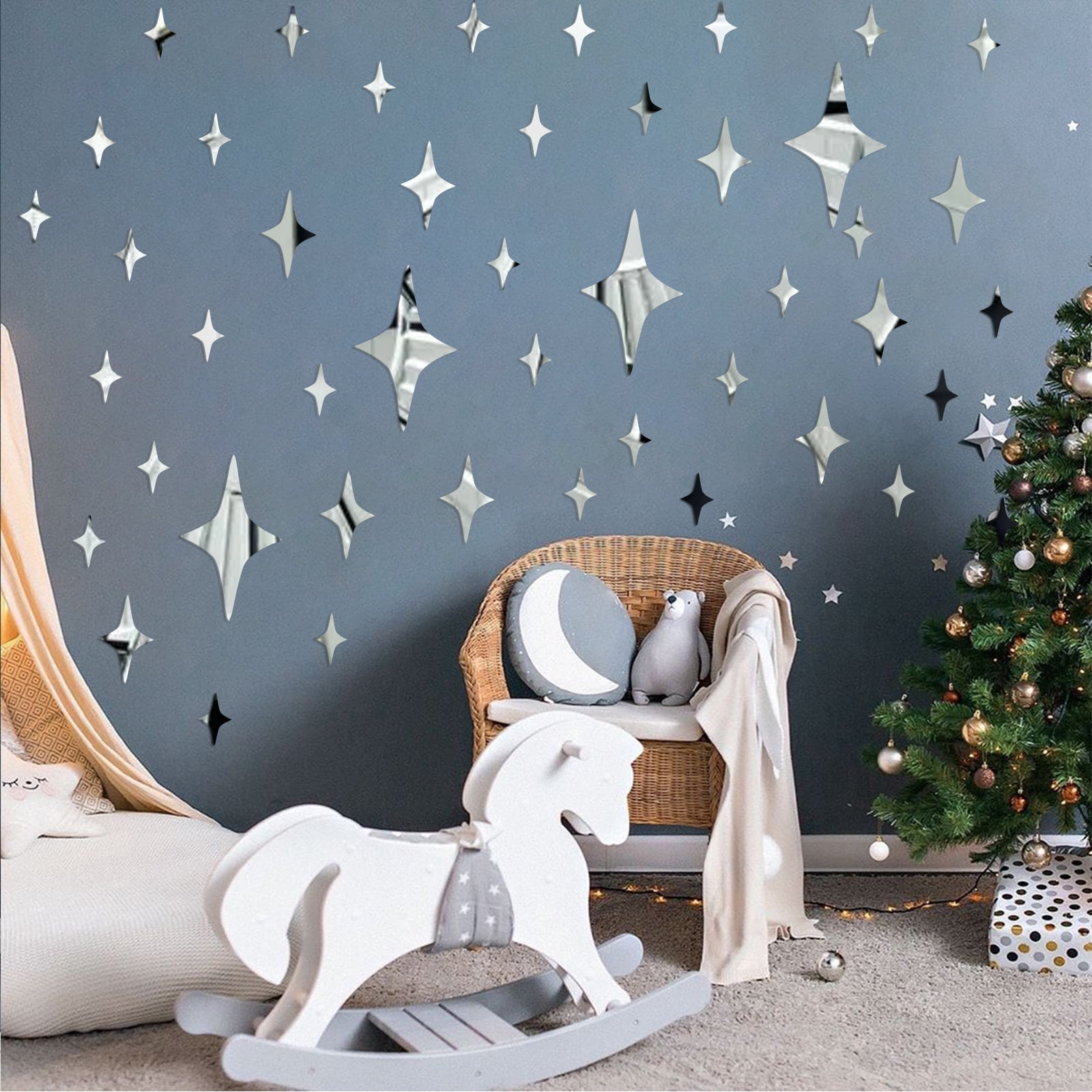 43pcs 3D Star Mirror Wall Stickers, EEEkit SelfAdhesive Acrylic Decal