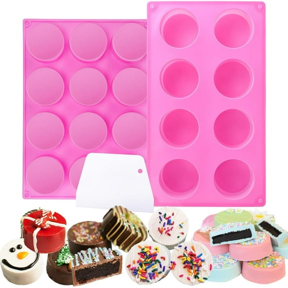 Cake Puck Mold Set - Chocolate Covered Desserts Molds Silicone, Includes 12-Cavity&8-Cavity Round Cake Pop Silicone Molds for DIY Cakepucks, Candy, Cake Cores, Cookie
