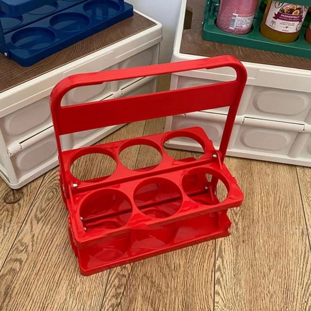 Estante portátil para botellas de cerveza, color puro, plegable, para almacenamiento de bebidas, cesta para picnic con asa para cerveza, color rojo