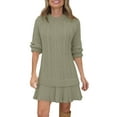 thumbnail image 5 of NANAIQ Sweater Dress for Women Fall Cute Pleated Cable Knit Mini Dress Twofer Style Crewneck Long Sleeve Short Dresses Green XXL, 5 of 7