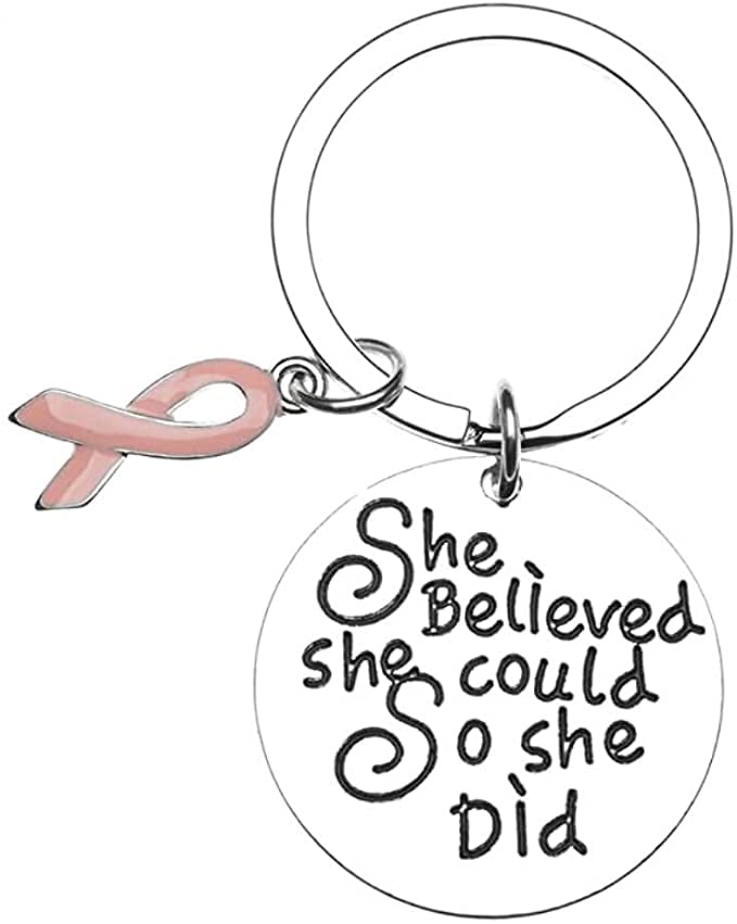 Pink Ribbon Breast Cancer Awareness KEY CHAIN Charm Survivor Cure NEW 1